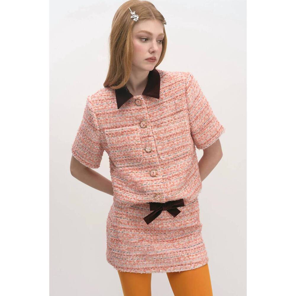 NEW MAUDE CLUB wendy skirt in salmon boucle